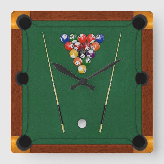 Billiards Square Wall Clock (Front)