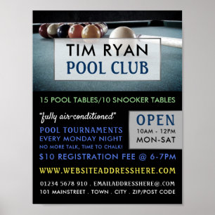 Billiards Table, Pool, Snooker Club Advertising Poster