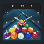 Billiards Wall Clock<br><div class="desc">Billiards Pool Table Square Wall Clock</div>
