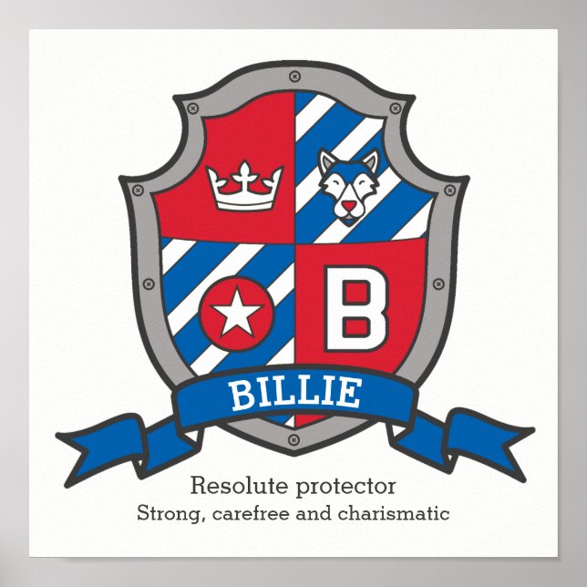 Billie boys name meaning heraldry shield poster (Front)