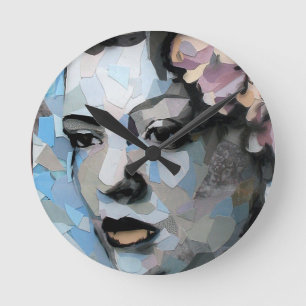 Billie Holiday contemporary portrait with a flower Round Clock