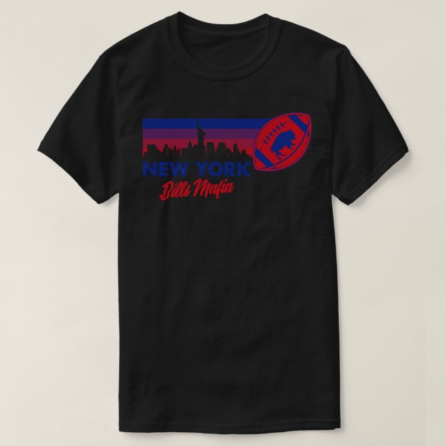 Bills Mafia New York Skyline  Distressed Style T-Shirt (Design Front)