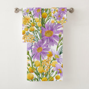 Billy Buttons And Daisy Floral Blooms  Bath Towel Set