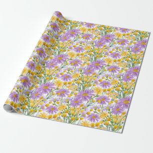 Billy Buttons And Daisy Floral Blooms Wrapping Paper