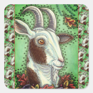 BILLY GOAT AND AUTUMN LEAVES, THANKSGIVING FARM SQUARE STICKER