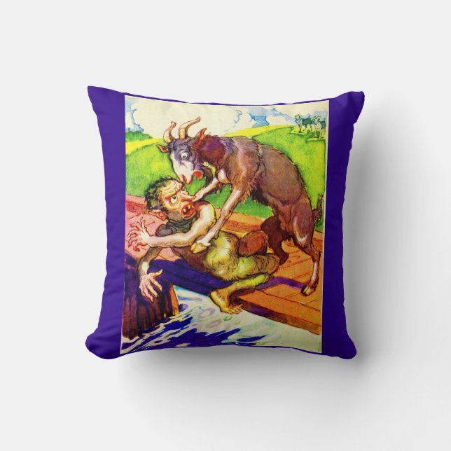 billy goat gruff and troll print cushion (Front)