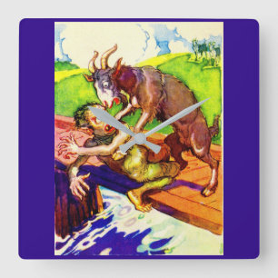 billy goat gruff and troll square wall clock