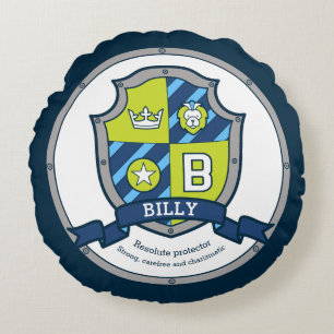 Billy letter B name meaning heraldry shield  Round Cushion