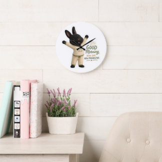 Billy Morning Stretch Cute Black Rex Bunny Large Clock