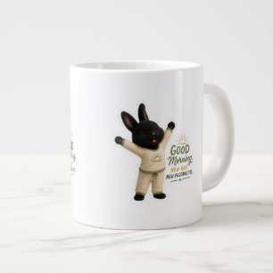 Billy Morning Stretch Cute Black Rex Bunny Large Coffee Mug