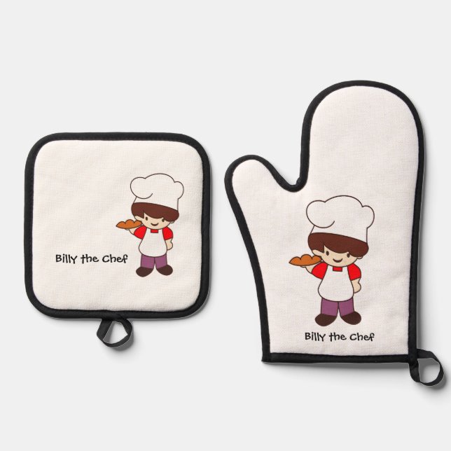 Billy the Chef Masterchef Print  Oven Mitt & Pot Holder Set (Front)