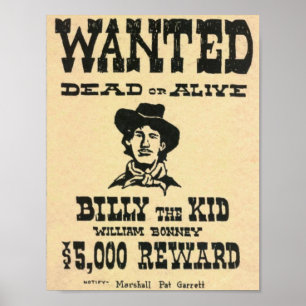Billy the Kid Old Wild West Wanted Poster