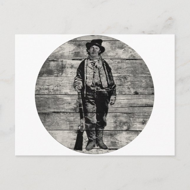 Billy The Kid on Wood Postcard (Front)