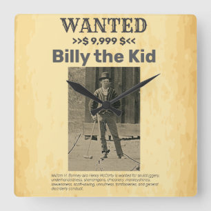 Billy the Kid 🤠WANTED REWARD  Square Wall Clock
