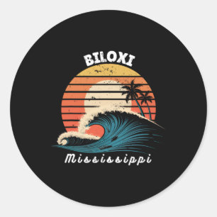 Biloxi Beach Mississippi Women Men Surfboarding Classic Round Sticker
