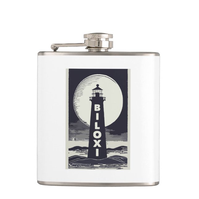 Biloxi Mississippi Lighthouse Moon Hip Flask (Front)
