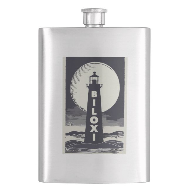 Biloxi Mississippi Lighthouse Moon Hip Flask (Front)