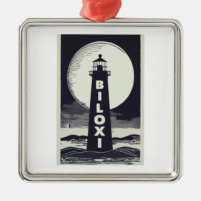 Biloxi Mississippi Lighthouse Moon Metal Ornament (Front)