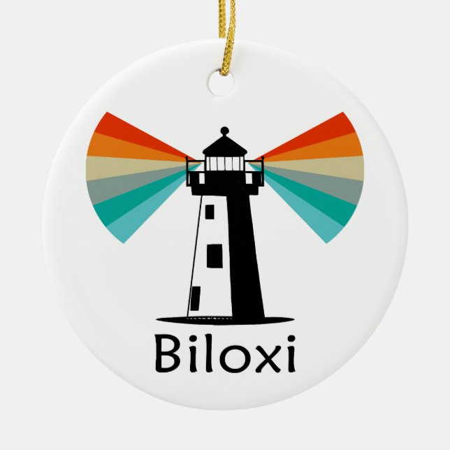Biloxi Mississippi Lighthouse Rainbow Ceramic Ornament (Front)