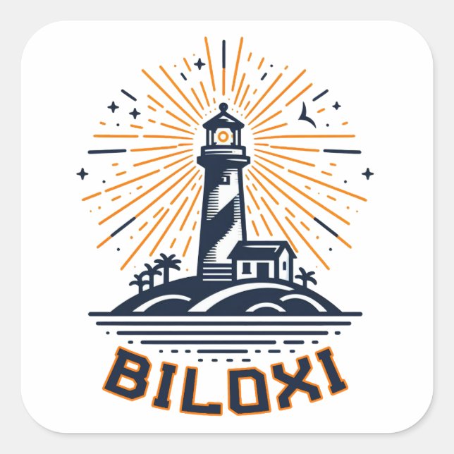 Biloxi Mississippi Lighthouse Sunrise Square Sticker (Front)