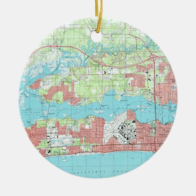 Biloxi Mississippi Map (1992) Ceramic Ornament (Front)