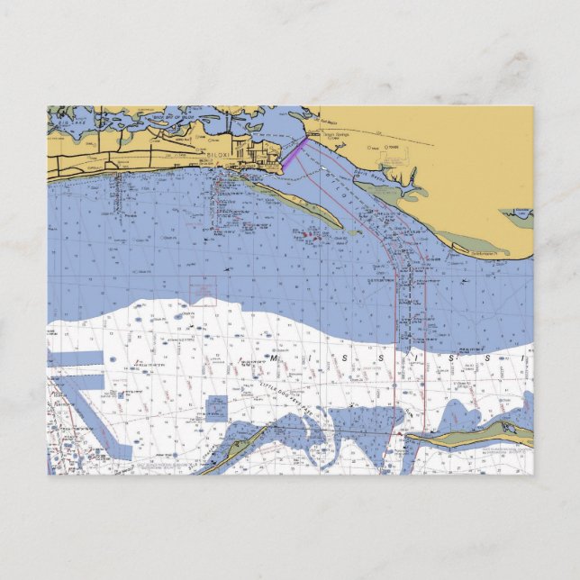 Biloxi, Mississippi Nautical Harbor Chart Postcard (Front)