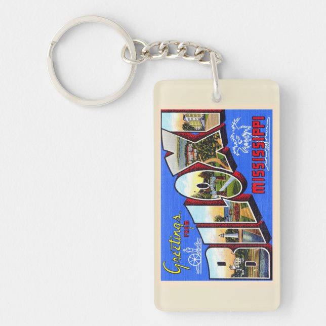 Biloxi Mississippi Vintage Large Letter Postcard Key Ring (Front)