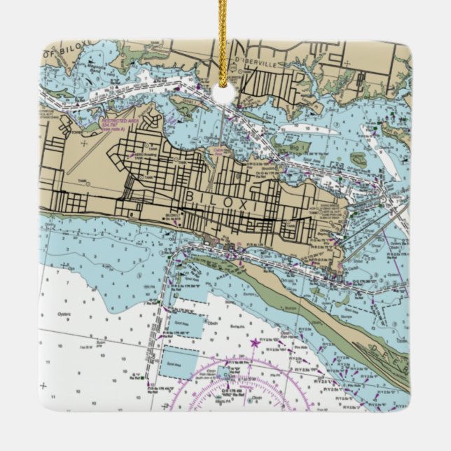 Biloxi MS Nautical Chart Ceramic Ornament (Back)