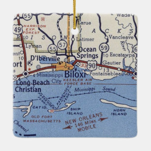 Biloxi MS Vintage Map Ceramic Ornament