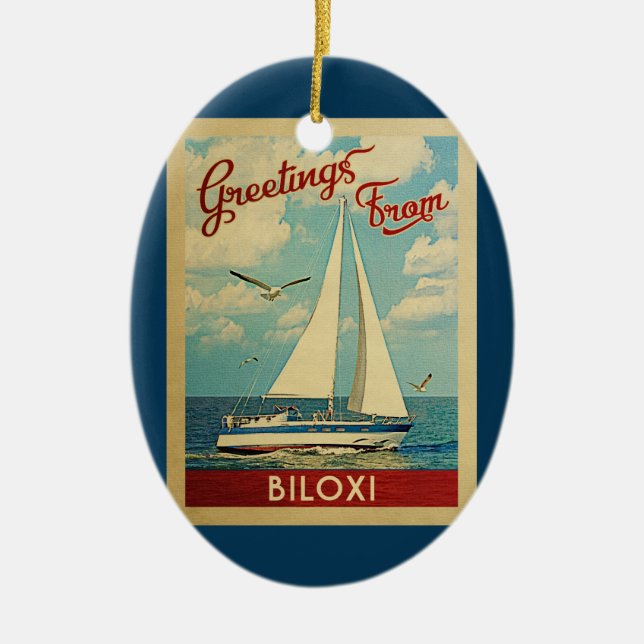 Biloxi Sailboat Vintage Travel Mississippi Ceramic Ornament (Front)