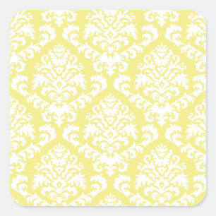 BILTMORE DAMASK in WHITE on YELLOW Square Sticker