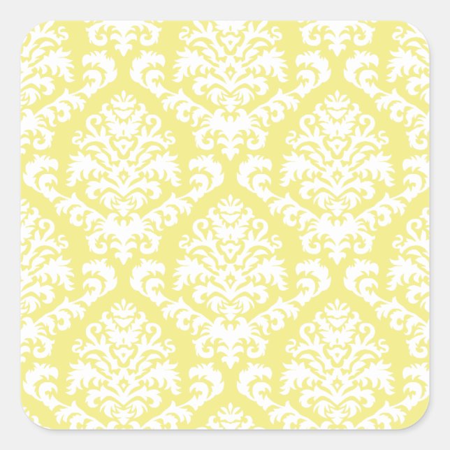 BILTMORE DAMASK in WHITE on YELLOW Square Sticker (Front)