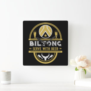 Biltong And Beer Square Wall Clock