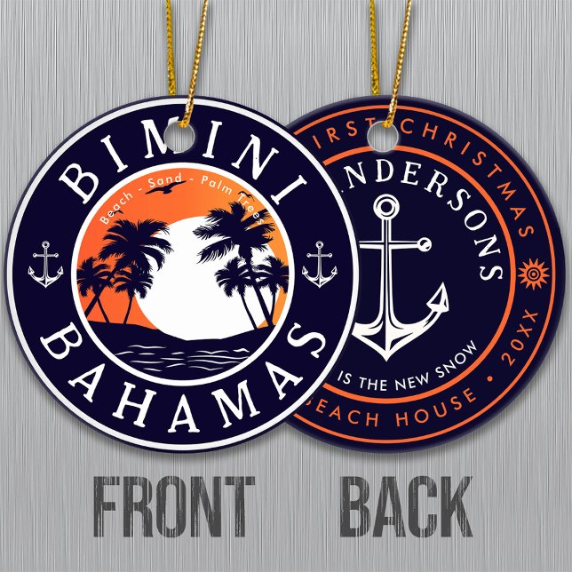 Bimini Bahamas anchor Family Vacation Travel Ceramic Ornament (Creator Uploaded)