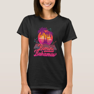 Bimini Bahamas Palm Trees Retro Beach 80s Summer V T-Shirt