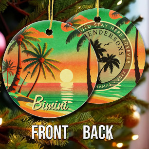 Bimini Bahamas Vintage Travel Souvenir Palm Trees Ceramic Ornament