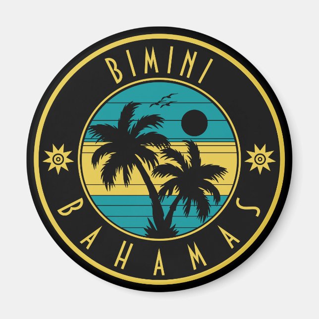 Bimini Island Bahamas Retro Palm Tree Souvenirs Magnet (Front)