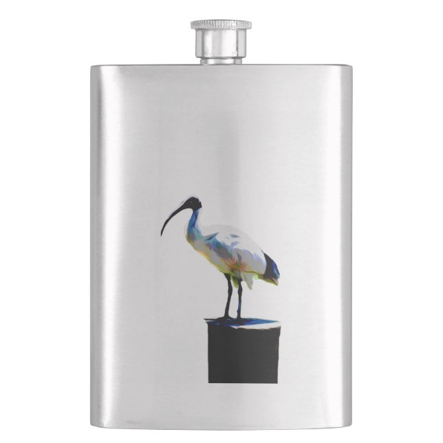 Bin Chicken, (ibis), Oil Paint, Hip Flask (Front)
