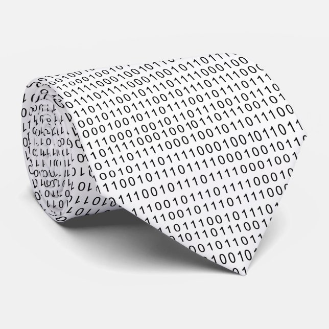 Binary Code Black White Stripes Tie (Rolled)