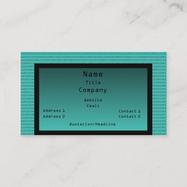Binary Code Business Card, Teal Card (Front)