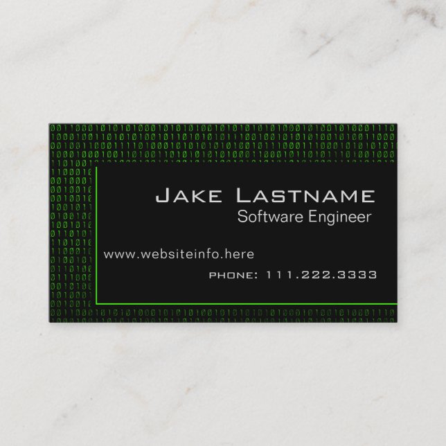 Binary Code Computer Green Business Card (Front)