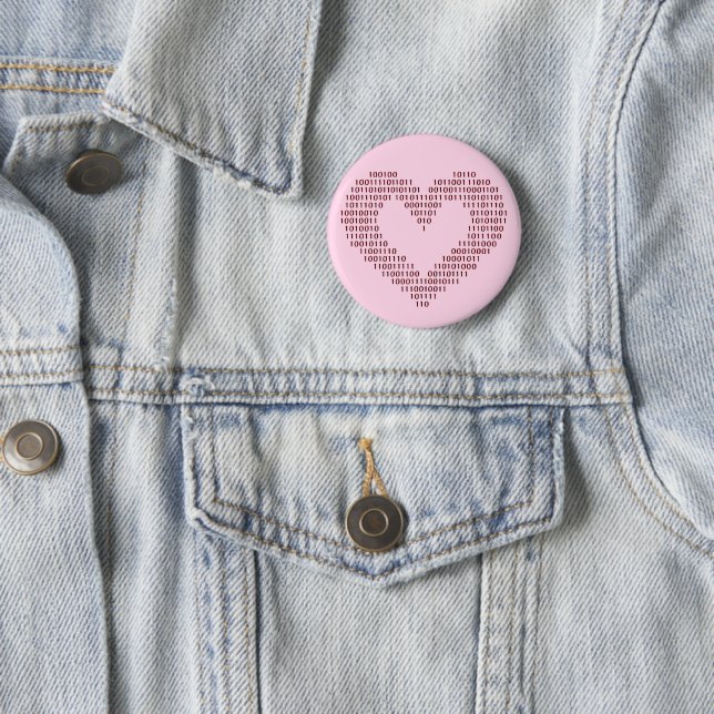 Binary Code Heart 6 Cm Round Badge (In Situ)