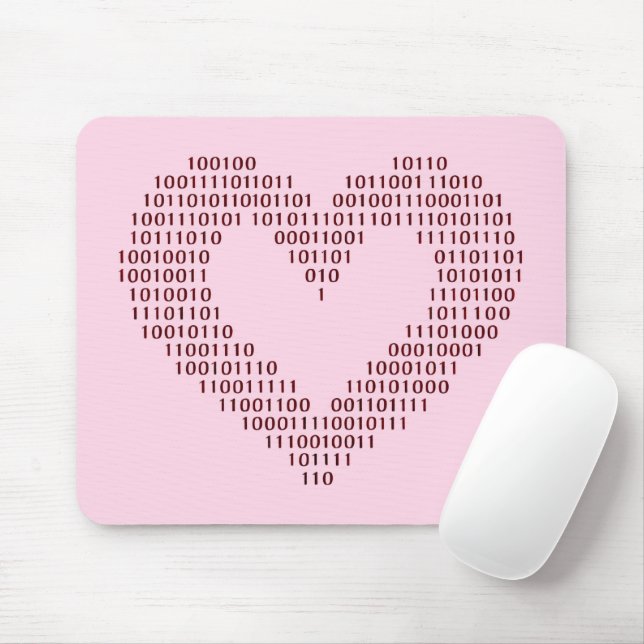 Binary Code Heart Mouse Pad (With Mouse)