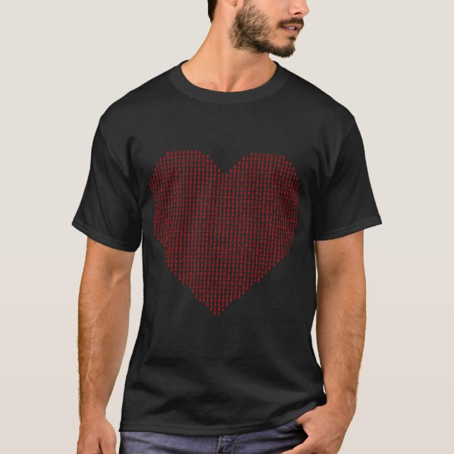 Binary code Heart Valentine Day Programmer Coder T-Shirt (Front)