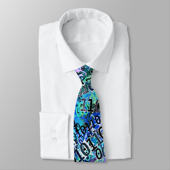 Binary Code In Shades of Blue Tie (Tied)