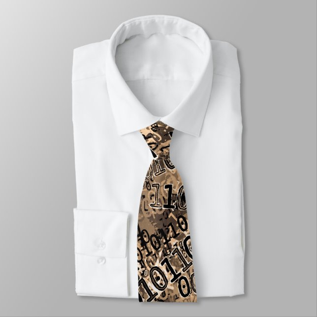 Binary Code In Shades of Brown for Geeks Tie (Tied)