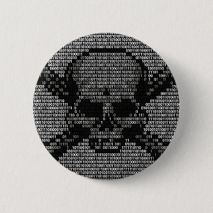 Binary Code Skull and Crossbones 6 Cm Round Badge