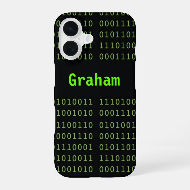 Binary Code with Screen Glow Name iPhone 16 Case (Back)