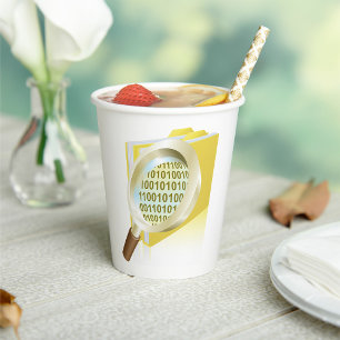Binary Data Magnifying Glass Digital File Search Paper Cups
