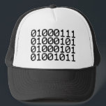 BINARY GEEK TRUCKER HAT<br><div class="desc">GEEK IN BINARY
Globe Trotters specialises in idiosyncratic imagery from around the globe. Here you will find unique Greeting Cards, Postcards, Posters, Mousepads and more.</div>